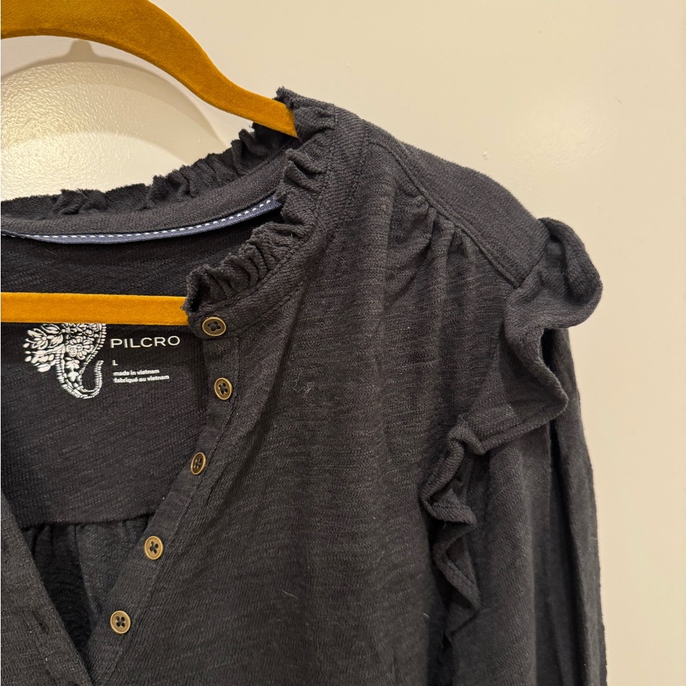 Pilcro Black Ruffled Button-Down Shirt - Picture 11 of 16